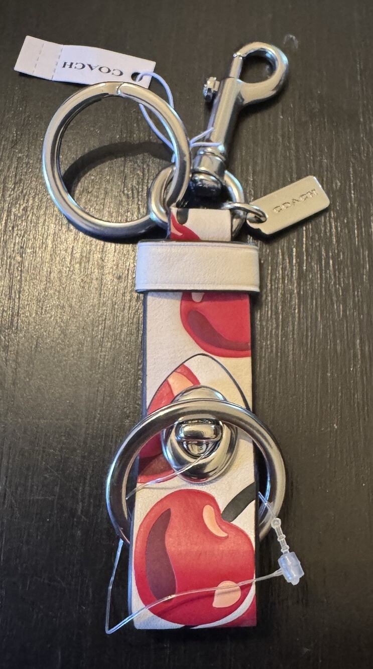 NWT Coach Trigger Snap Bag Charm CZ088 Cherry Print Leather Valet Key Ring